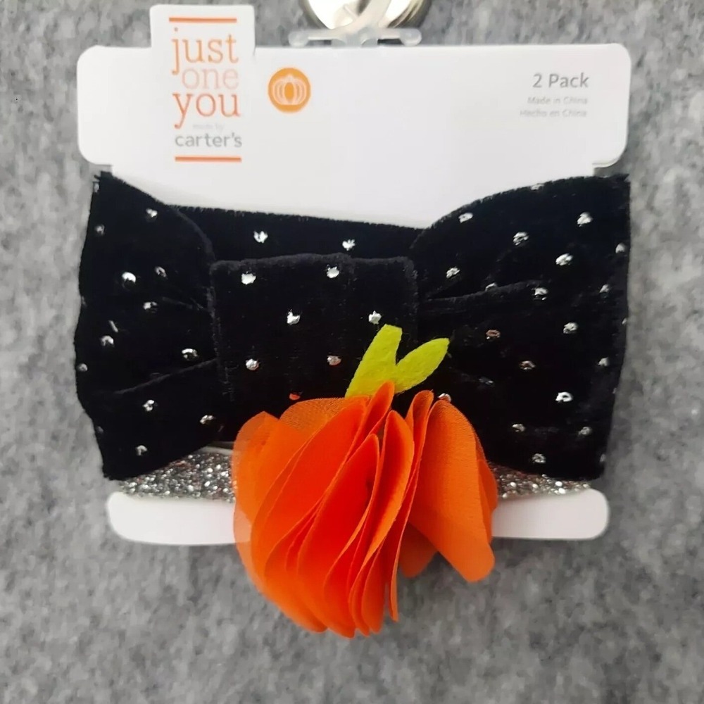 Carters Baby Headband Girl Black Velvet Pumpkin Puff Halloween Fall Thanksgiving